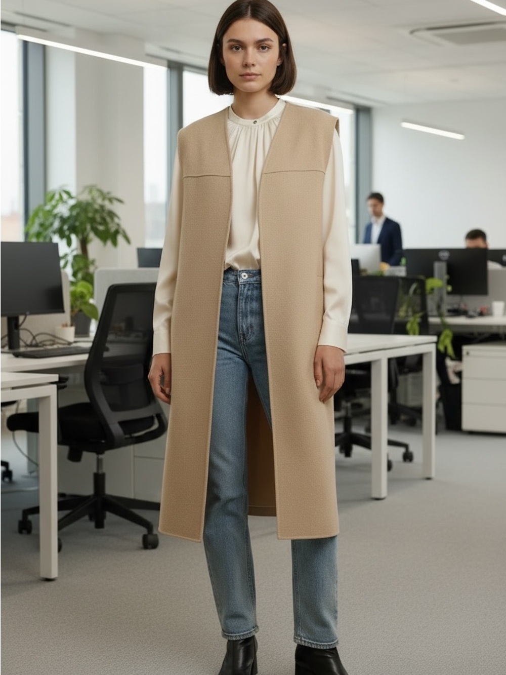 Massimo Dutti Camel Wool Coat with Black Label